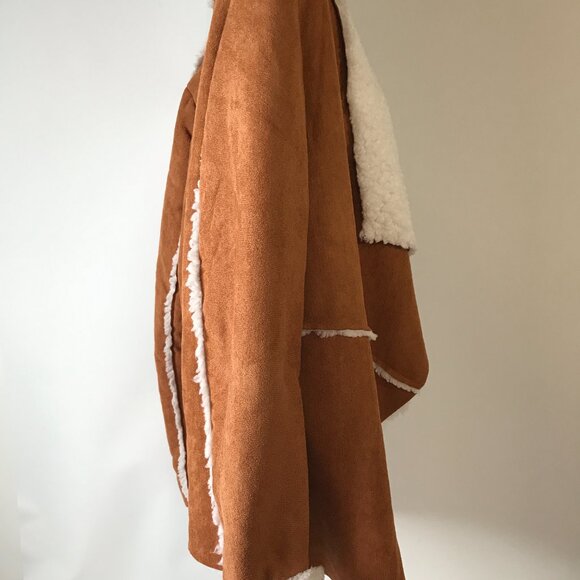 Women's  Faux Suede Open Front Sherpa Lined Wrap Jacket - Picture 4 of 8